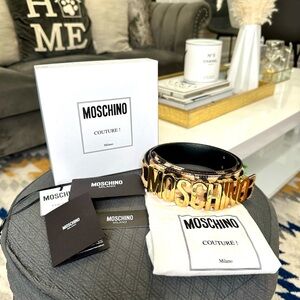 Moschino Black and Gold Logo Belt